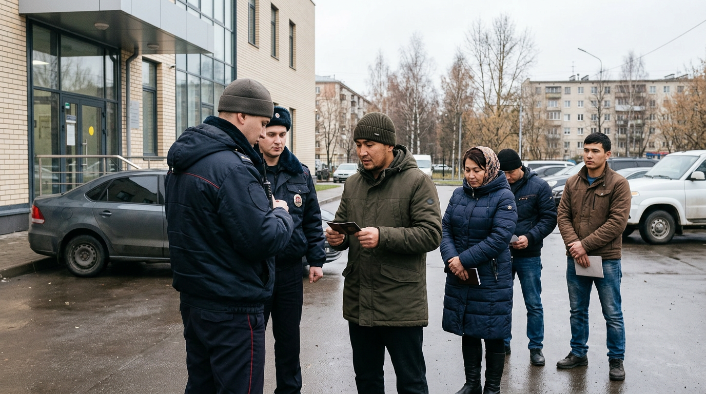 Moskva viloyatida (Московская область) migratsiya reydi vaqtida politsiya xodimlari