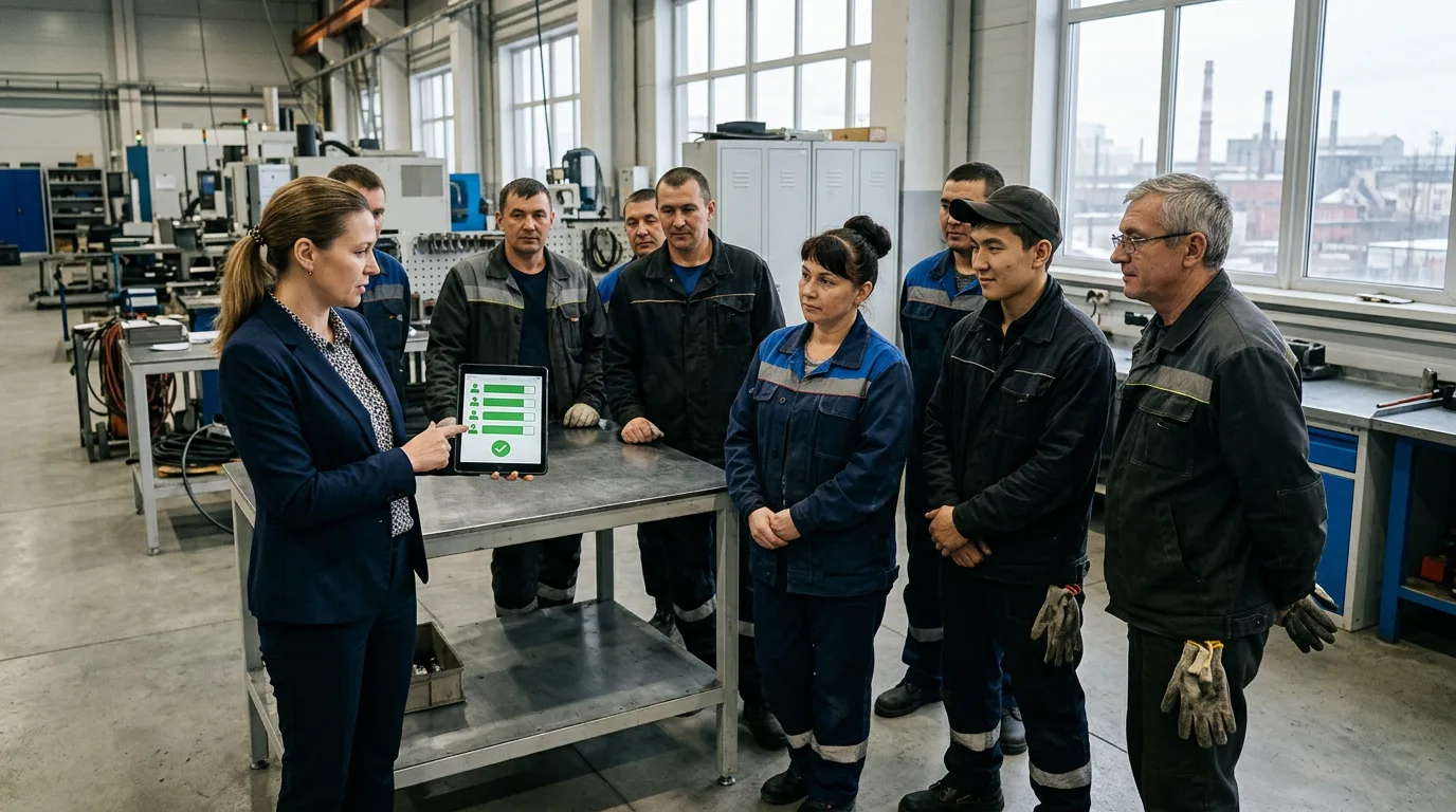 Иностранный работник и кадровик сверяют трудовой договор и начисление зарплаты